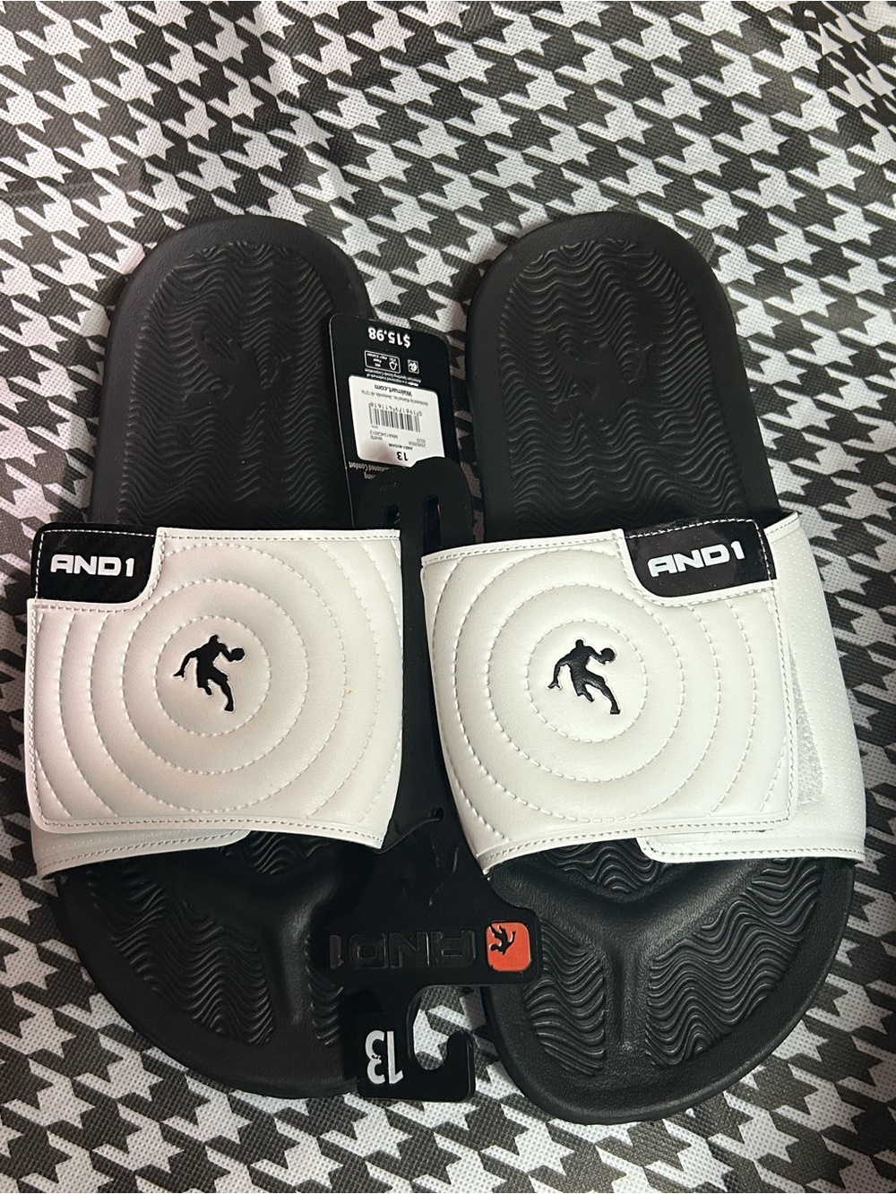 And1 Black and White Slide Sandals with Quilted Strap size 13